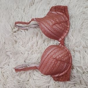 Victoria's Secret Demi Lined Burnt Orange Lace Plunge Bra 32C